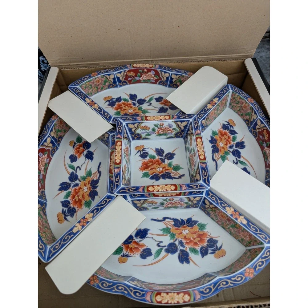 Vtg‎ Dynasty Imari Divided Appetizer Revolving Lazy Susan 5 Section Japan, BNIB